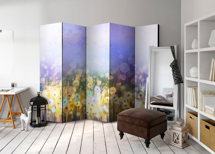 Folding Screen Painted Meadow II - dandelions on a filigree background in artistic motif 95499 additionalImage 2