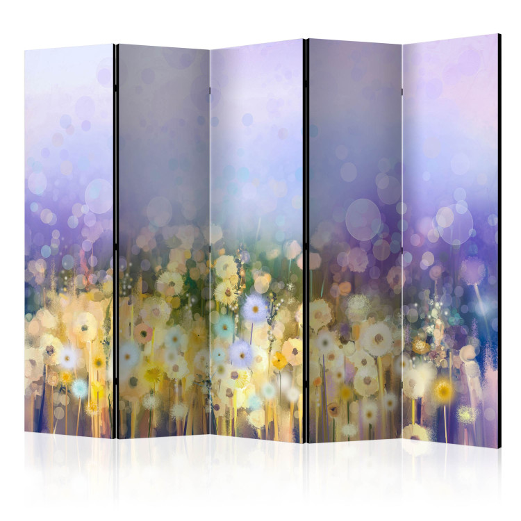 Folding Screen Painted Meadow II - dandelions on a filigree background in artistic motif 95499