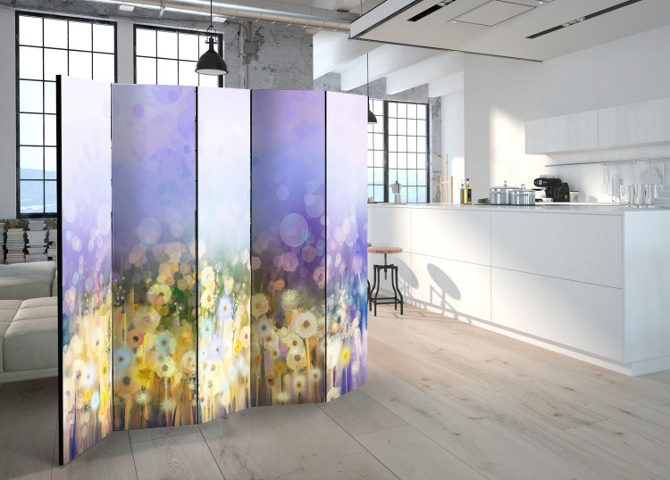 Folding Screen Painted Meadow II - dandelions on a filigree background in artistic motif 95499 additionalImage 4