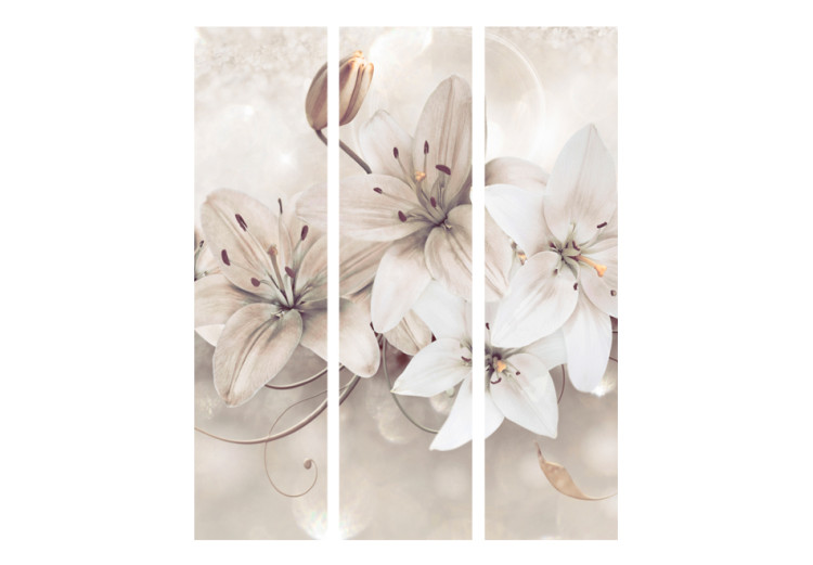 Room Divider Diamond Lilies - flowers in bright glow on a white background with ornaments 95599 additionalImage 3
