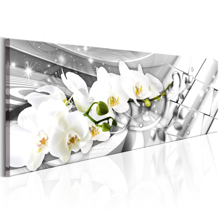 Canvas Curly Orchids - White Flowers on Gray Background with Shiny Squares 98199 additionalImage 2