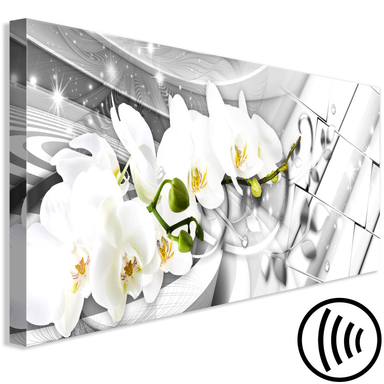 Canvas Curly Orchids - White Flowers on Gray Background with Shiny Squares 98199 additionalImage 6